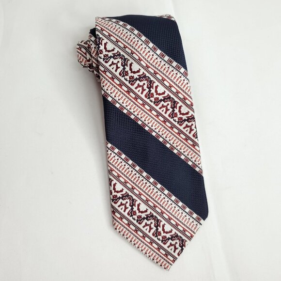 Vintage 50s Striped Geometric Tie Necktie Navy Blue Red Textured A. Sulka & Co - Picture 3 of 5